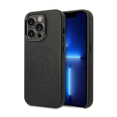 Kožené perforované pouzdro s logem Karl Lagerfeld - pouzdro pro iPhone 14 Pro Max (černé)