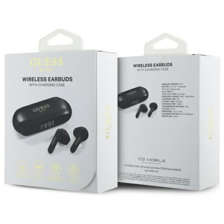 Guess Logo imprimé métallique allongé - TWS Casque Bluetooth + étui de chargement (noir)