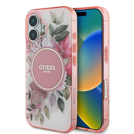 Guess IML Flower & Tonal Circle MagSafe - Case for iPhone 16 (Pink)