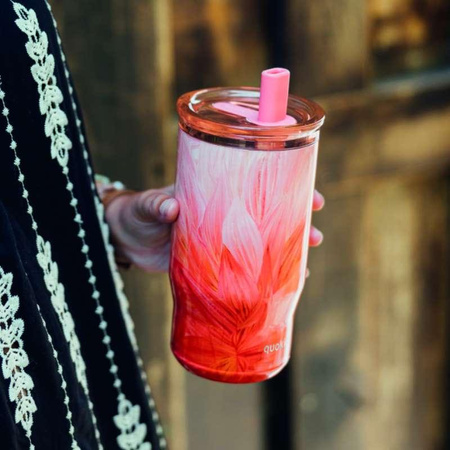 Quokka Mist - 720 ml stainless steel thermal mug with straw (Peach Petals)