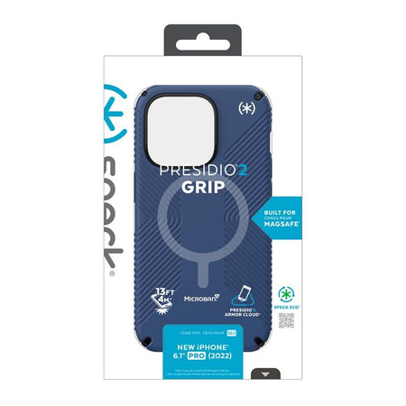 Speck Presidio2 Grip MagSafe - Rutschfestes Gehäuse für iPhone 14 Pro (Küstenblau / Schwarz / Weiß)