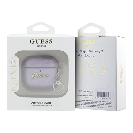 Guess Metallic Script Charm - Pouzdro na AirPods 4 (fialová)
