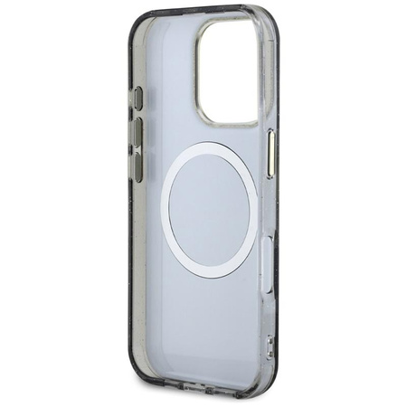 Guess Glitter Virágok háromszög gombok MagSafe - tok iPhone 16 Pro (fekete)