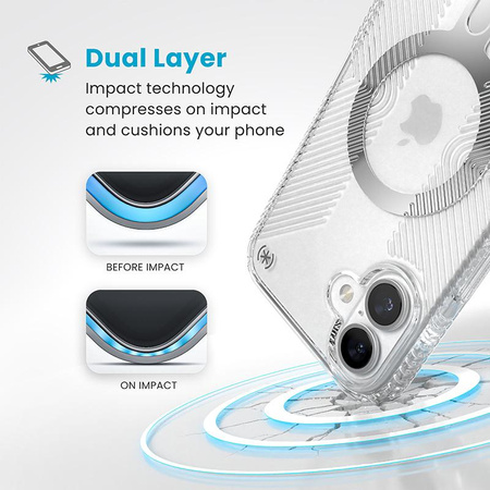 Speck Presidio Perfect-Clear Grip ClickLock & MagSafe - Coque pour iPhone 16 Plus (Transparente / Finition Chrome / Argent Serein)