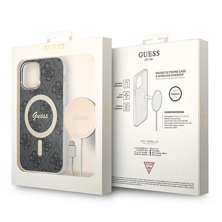 Guess Bundle Pack MagSafe 4G - Zestaw etui + ładowarka MagSafe iPhone 12 / iPhone 12 Pro (czarny/złoty)