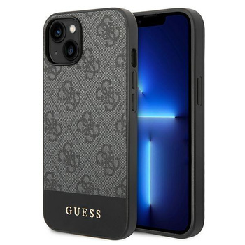 Guess 4G Bottom Stripe Metal Logo Collection - Coque pour iPhone 14 (gris)