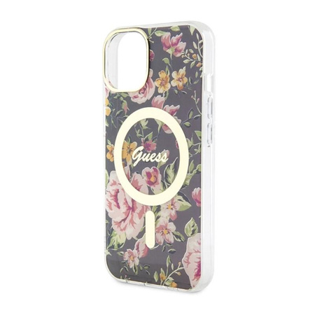 Guess Flower MagSafe - Coque pour iPhone 14 Plus (Noir)