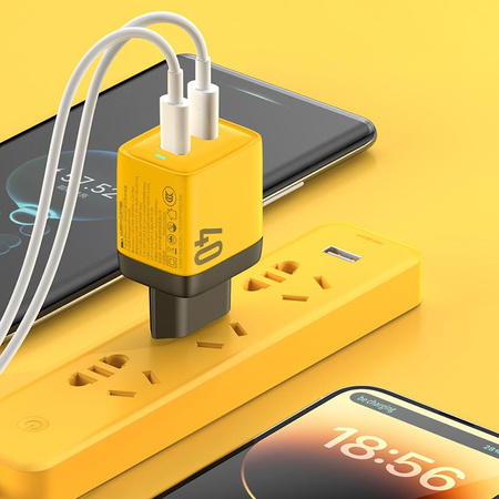 WEKOME WP-U128 - 2x USB-C Super Fast Charger GaN 40W (Yellow)