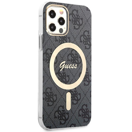 Guess Bundle Pack MagSafe 4G - MagSafe iPhone 12 / iPhone 12 Pro case + charger set (black/gold)