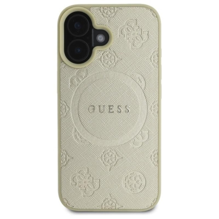 Guess Saffiano Pfingstrose Classic Logo MagSafe - iPhone 16 Tasche (Gold)