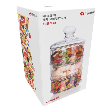 Alpina - Contenitore/barattolo in vetro per dolciumi, 3 livelli, 12x23 cm