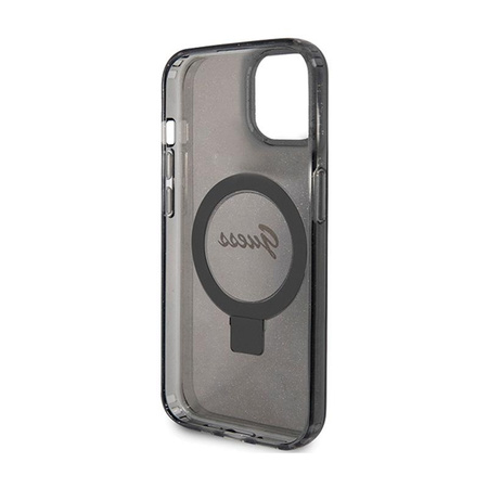 Guess Ring Stand Script Glitter MagSafe - iPhone 15 Case (noir)