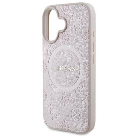 Guess Saffiano Peony Classic Logo MagSafe – Hülle für iPhone 16 (rosa)