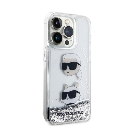 Karl Lagerfeld Liquid Glitter Karl & Choupette Heads - iPhone 14 Pro Case (silver)