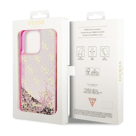 Pouzdro Guess Liquid Glitter Transculent 4G - iPhone 14 Pro Max (růžové)