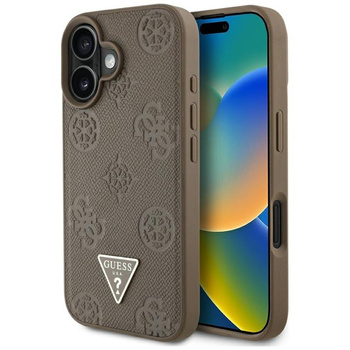 Guess Grained Hot Stamp Peony Triangle Logo MagSafe - pouzdro pro iPhone 16 (hnědé)