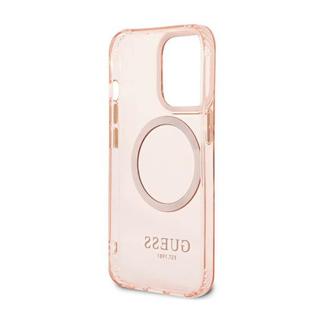 Guess Gold Outline Translucent MagSafe - iPhone 13 Pro Case (pink)