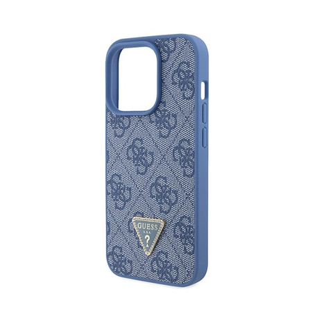 Kožené pouzdro Guess 4G Triangle Strass - iPhone 15 Pro (modré)