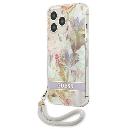 Guess Flower Cord - Case with Lanyard iPhone 13 Pro (Purple)