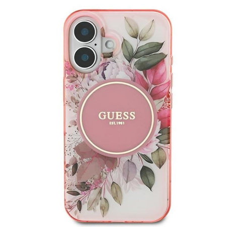 Guess IML Flower & Tonal Circle MagSafe - Hülle iPhone 16 (Rosa)