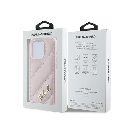 Karl Lagerfeld Diagonal Quilted Script - Coque iPhone 15 Pro Max (rose)