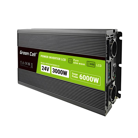 Green Cell - PowerInverter mit LCD-Display 24V auf 230V 3000W/6000W Reiner Sinus Spannungswandler