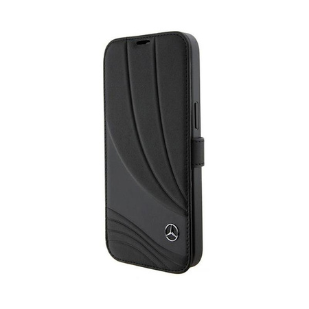 Mercedes Booktype Étui en cuir à motif de vagues - iPhone 15 Pro Case (noir)