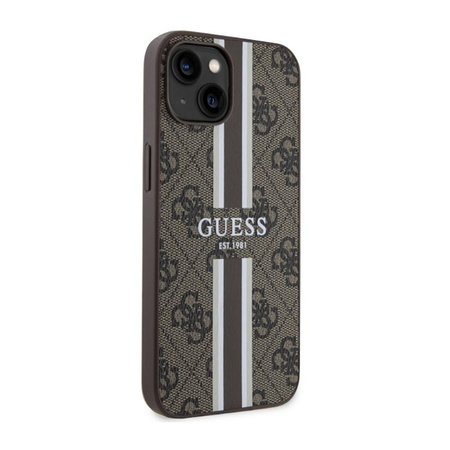 Guess 4G Étui MagSafe à rayures imprimées pour iPhone 14 Plus (marron)