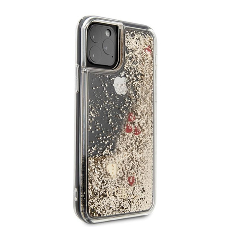 Guess Liquid Glitter Hearts - Coque iPhone 11 Pro Max (Or/Rouge)
