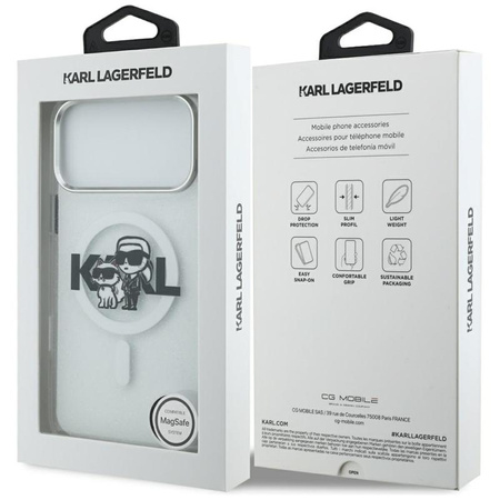 Karl Lagerfeld IML Glitter Karl & Choupette Sketch Logo MagSafe - Case for iPhone 17 Pro Max (transparent)