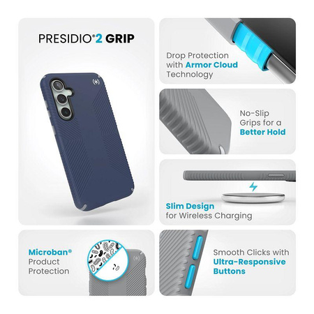 Speck Presidio2 Grip - Étui Samsung Galaxy S23 FE (bleu côtier/noir/blanc)