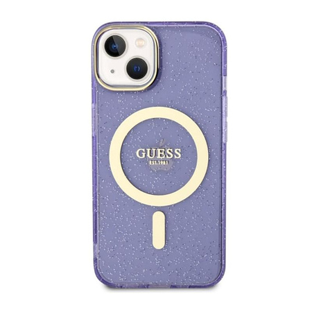 Guess Glitter Gold MagSafe - pouzdro pro iPhone 14 (fialové)