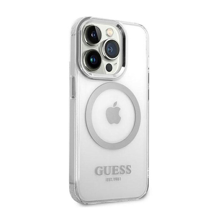 Guess Metal Outline MagSafe - iPhone 14 Pro Tasche (Transparent / Silber)