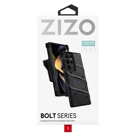 ZIZO BOLT Series - Pancerne etui Samsung Galaxy S23 Ultra ze szkłem 9H na ekran + uchwyt z podstawką (czarny)