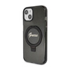 Guess Ring Stand Script Glitter MagSafe - pouzdro pro iPhone 15 Plus (černé)