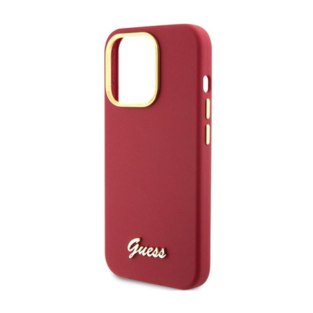Silikonové pouzdro Guess Script Metal Logo & Frame - iPhone 15 Pro (purpurové)