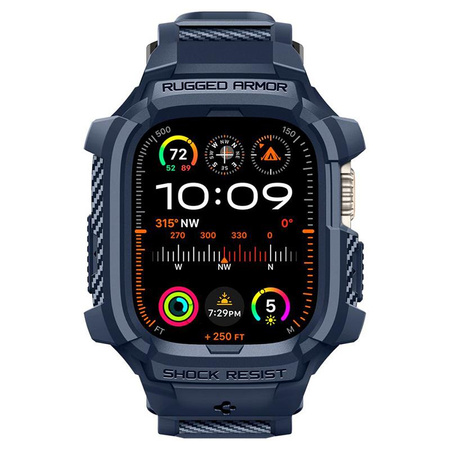 Spigen Rugged Armor Pro - Bracelet avec étui pour Apple Watch Ultra 49 mm (Bleu marine)