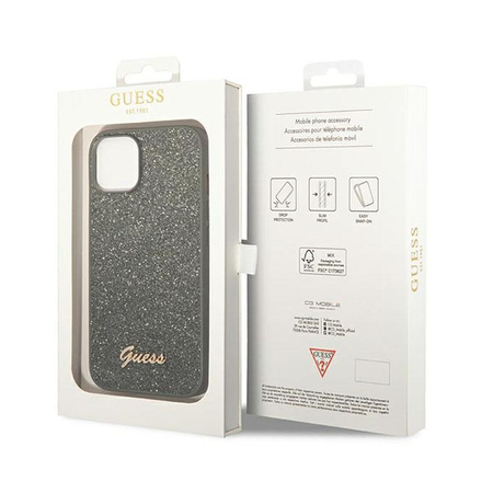 Guess Glitter Flakes Metall Logo Tasche - iPhone 14 Tasche (grün)