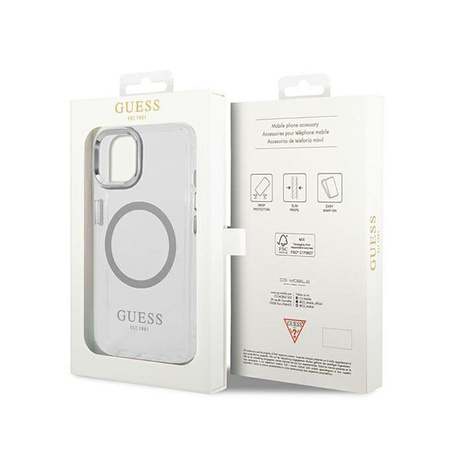 Guess Metal Outline MagSafe - Etui iPhone 14 Plus (przezroczysty / srebrny)