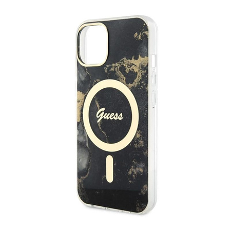 Guess Golden Marble MagSafe - Coque pour iPhone 14 Plus (Noir)