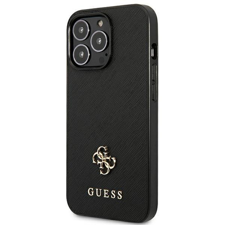 Guess Saffiano 4G kis fém logó - iPhone 13 Pro Max tok (fekete)
