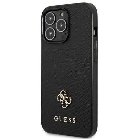 Guess Saffiano 4G kis fém logó - iPhone 13 Pro tok (fekete)