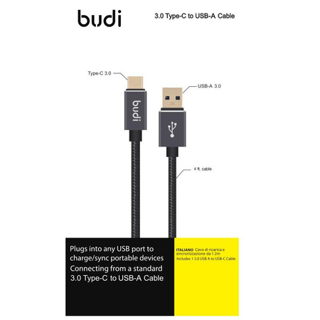 Budi - Câble USB-A - USB-C, fiches plaquées or, transfert jusqu'à 5GB/s, 1,2 m (Noir)