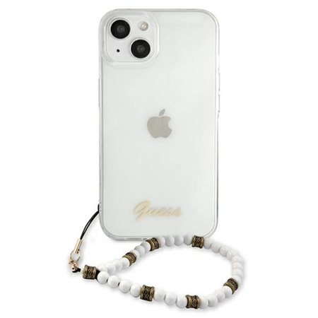 Guess White Pearl Strap - Hülle iPhone 15 / 14 / 13 (Transparent)