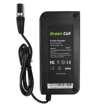 Green Cell - Chargeur 42V 4A (XLR 3 PIN) pour batterie de vélo électrique 36V