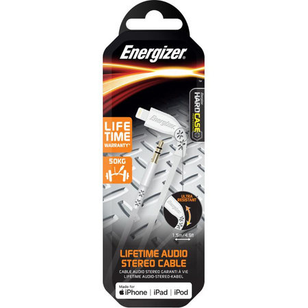 Energizer HardCase - audio kabel s 3,5 mm jackem - Lightning MFi certifikovaný 1,5 m ROW (bílý)