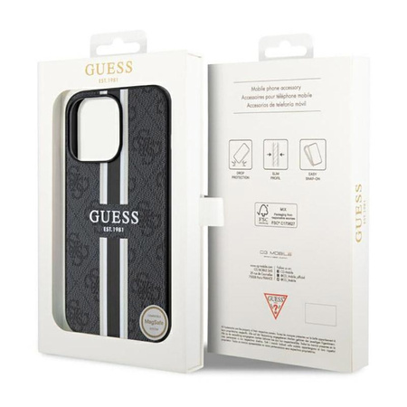 Guess 4G Gedruckte Streifen MagSafe - iPhone 13 Pro Tasche (Schwarz)