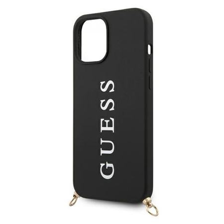 Guess HC Silicone Printed Logo + Strap - Case with detachable lanyard iPhone 12 Pro Max (black)