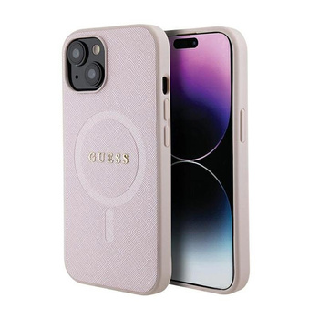 Guess Saffiano MagSafe - Coque pour iPhone 15 Plus (rose)