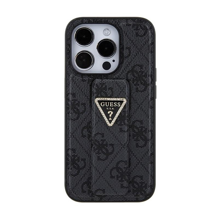 Guess Grip Stand 4G Triangle Strass Logo - pouzdro pro iPhone 15 Pro (černé)